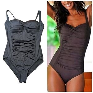 Tummy Control One-Piece Full Coverage Retro Style Black Size S NWT